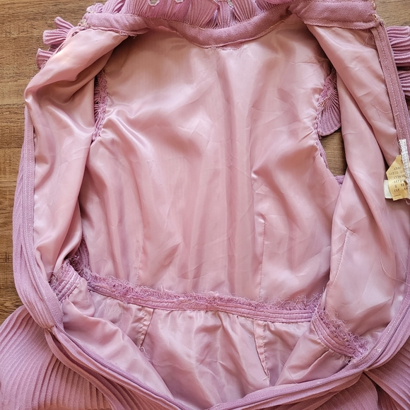 Vintage Lilac Dress Ruffle Trim Pleated Skirt - Picture 13 of 16